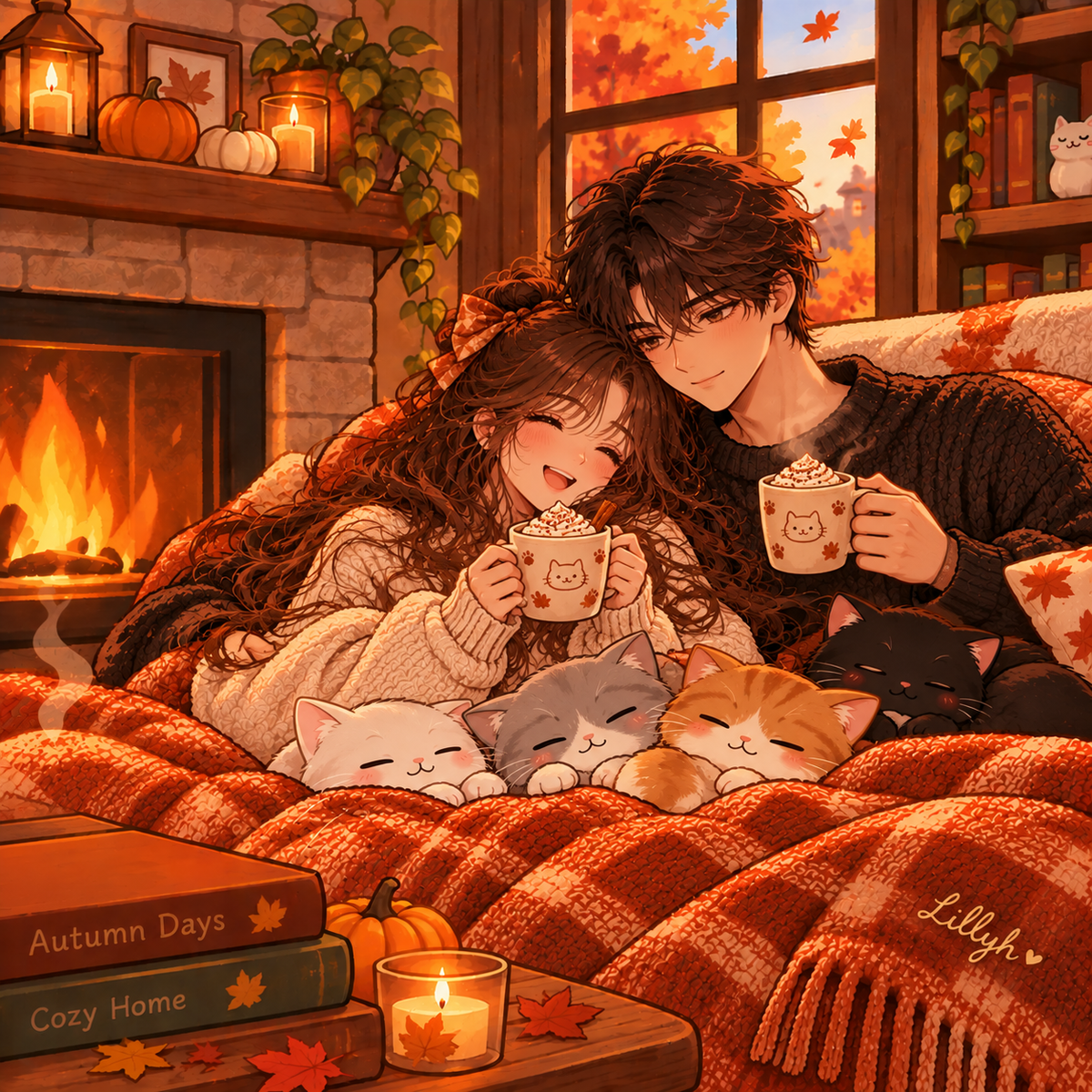 ๐ Cozy Autumn Love โ Kawaii Cats & Hot Chocolate ๐ฑโ๐ค